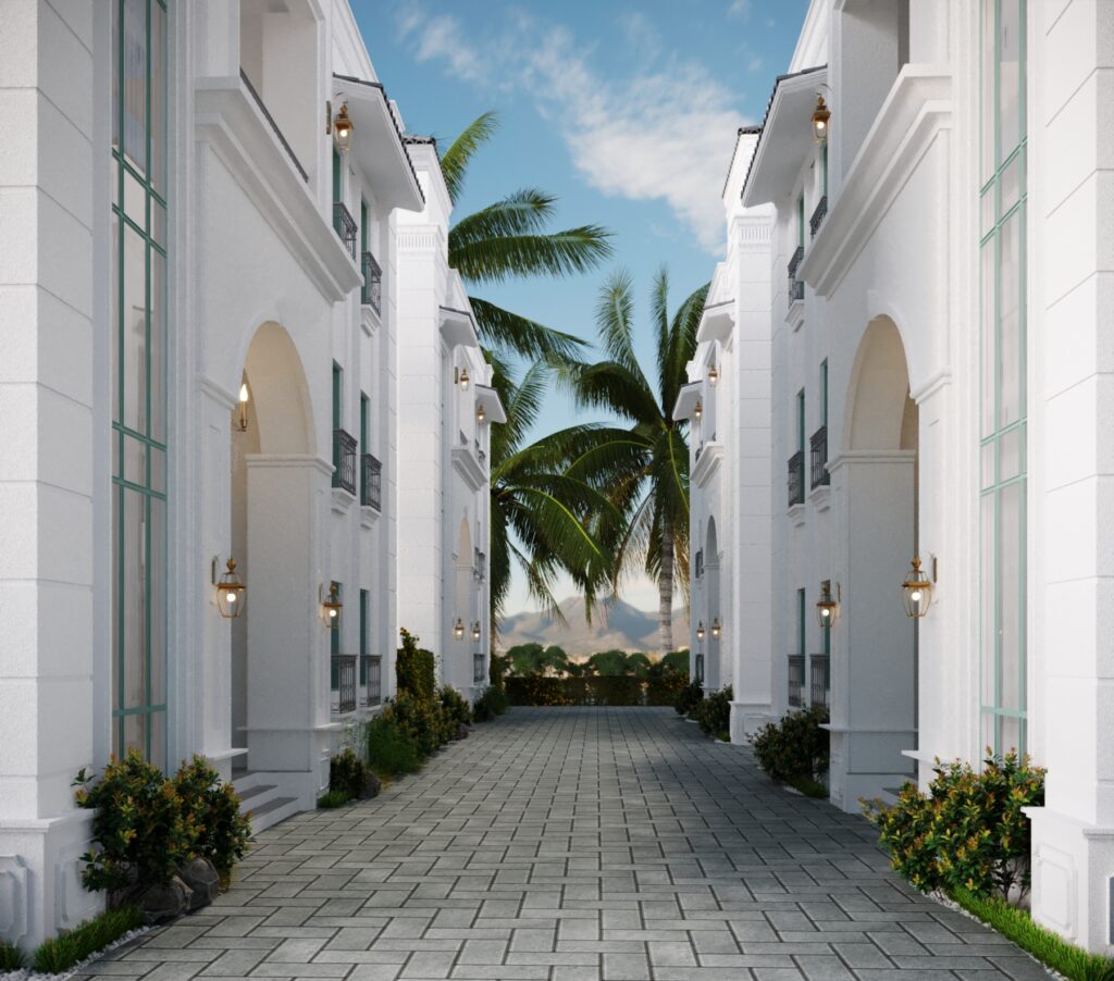 6 – villa alley view at night