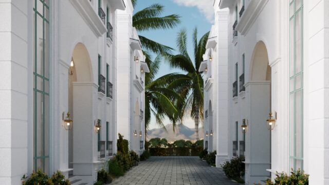 6 – villa alley view at night